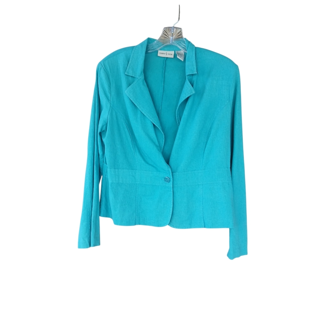 Studio Ease Turquoise Casual Linen & Rayon Blazer Size 10